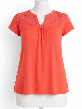 Cure Cap Sleeve Top with Lace Inserts Size Large Orange EUC
